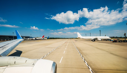airplane at the airport takeoff stretch