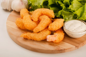 Delicatessen shrimp in breaded with sauce