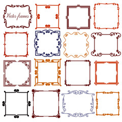set of orange calligraphic frames, vector, isolated on white