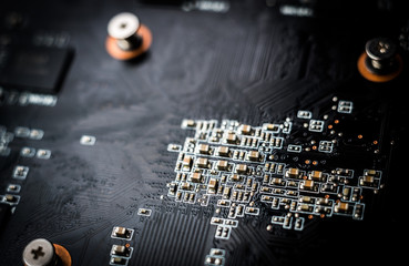 Computer, electronic circuit board close up. Electronic computer hardware technology, computer...