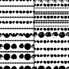 Vector seamless pattern set with circles brush strokes. Black and white doodle. Four Grungy backgrounds. Abstract hand drawn illustrations.