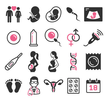 Pregnant icons set. Vector illustration.