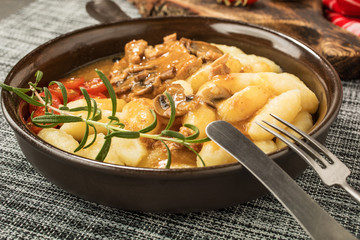 Braised pork chop with mushrooms.