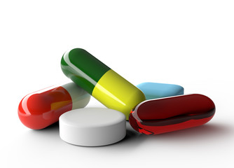 3D rendered pills and painkillers 
