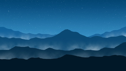 Landscape illustration with mist and fog