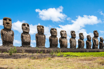 Moais of Ahu Tongariki, Easter island, Chile