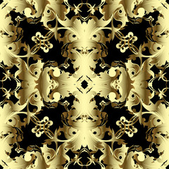 Vintage gold 3d Baroque vector seamless pattern.