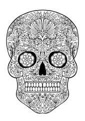 hand drawn floral patterned skull