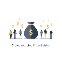 Fundraising campaign, crowdfunding concept, business meeting, group of people, vector illustration