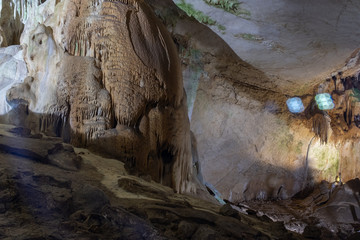 Cave stalactites, stalagmites, and other formations at Marble cave, Crimea