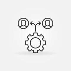 Gear with people icon - vector outsourcing line symbol
