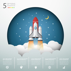 Design rocket launch to the sky, start up business concept and exploration idea, vector art and illustration