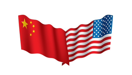 usa and China flags. Vector illustration on white background