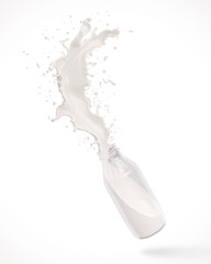milk or white liquid splash, Pouring in the Bottle glass