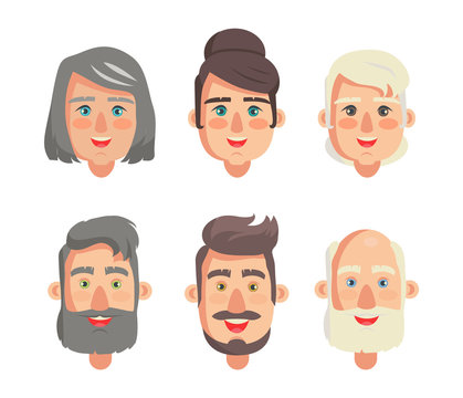 Grandparents Faces Collection Vector Illustration