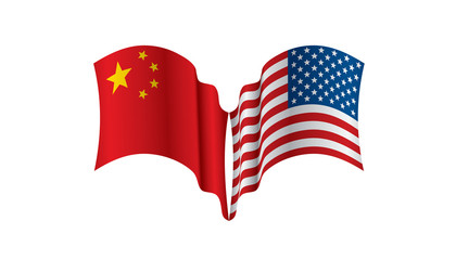 usa and China flags. Vector illustration on white background