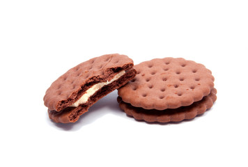 tasty eaten sandwich cookies isolated on the white