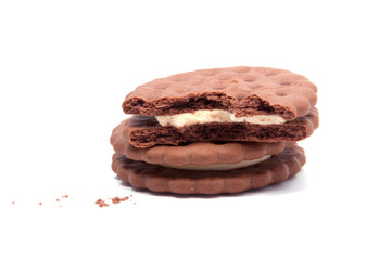 tasty eaten sandwich cookies isolated on the white