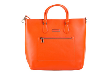 large orange female bag with minimal design, on white background, isolate