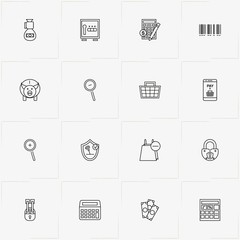 Ecommerce line icon set with money, electronic commerce bag and safe