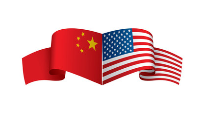 usa and China flags. Vector illustration on white background