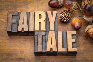 fairy tale word abstract in vintage wood type