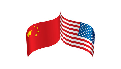 usa and China flags. Vector illustration on white background