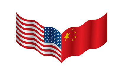 usa and China flags. Vector illustration on white background