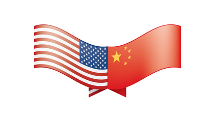 usa and China flags. Vector illustration on white background