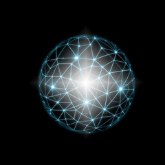 Abstract background. Abstract glowing ball, communication lines, abstract internet symbol, communication, technology.