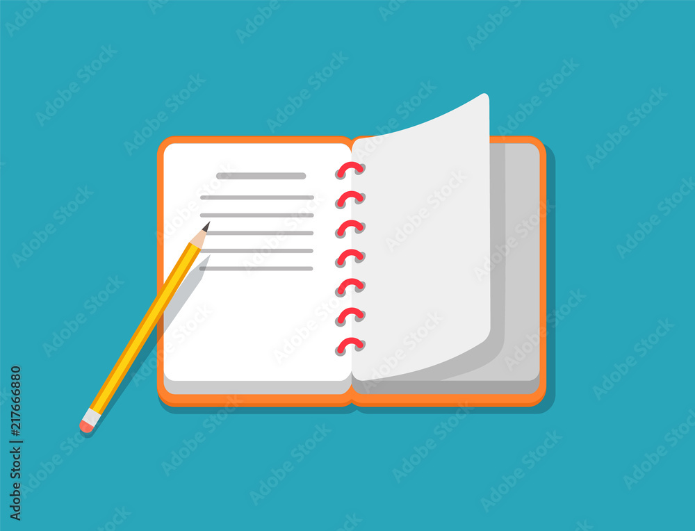 Poster orange notepad with round binds set and pencil