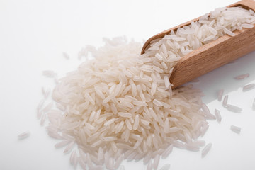 Jasmine rice on a white acrylic background