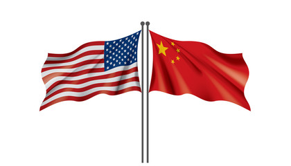 usa and China flags. Vector illustration on white background