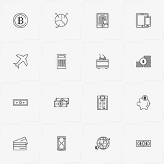 Economics line icon set with tablet, credit card and invoice