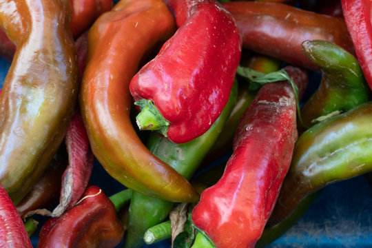 Farmers' market: red and green chili peppers