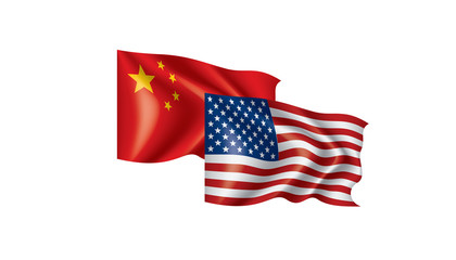 usa and China flags. Vector illustration on white background