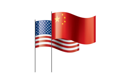 usa and China flags. Vector illustration on white background