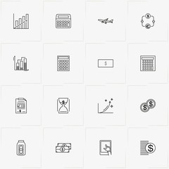 Economics line icon set with coins, currency convert and money box
