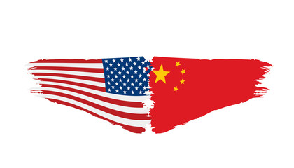 usa and China flags. Vector illustration on white background