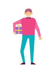 Male with Present Wrapped Gift Box in Hands Vector