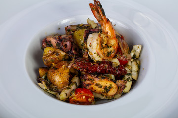 Roasted prawn and octopus
