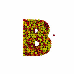 Letter B made of brown woolen balls, isolated on white, 3d rendering