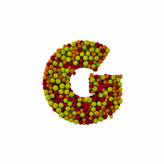 Letter G made of brown woolen balls, isolated on white, 3d rendering