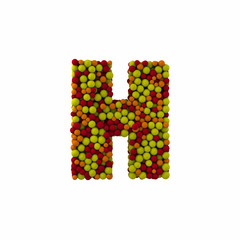 Letter H made of brown woolen balls, isolated on white, 3d rendering