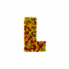 Letter L made of brown woolen balls, isolated on white, 3d rendering