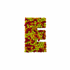 Letter E made of brown woolen balls, isolated on white, 3d rendering
