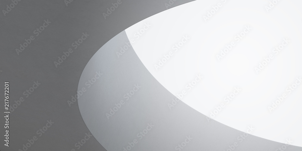 Poster 3d stimulate of curve concrete interior space with sun light cast the shadow on the wall and floor,p