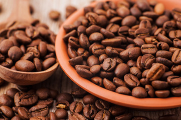 Fototapeta premium Coffee beans on textured surfaces