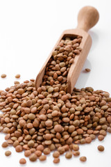 raw lentils on a white acrylic background