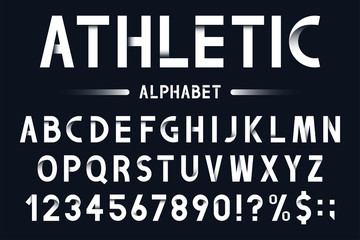 Modern geometric font in origami style. Athletic, sport alphabet with numbers